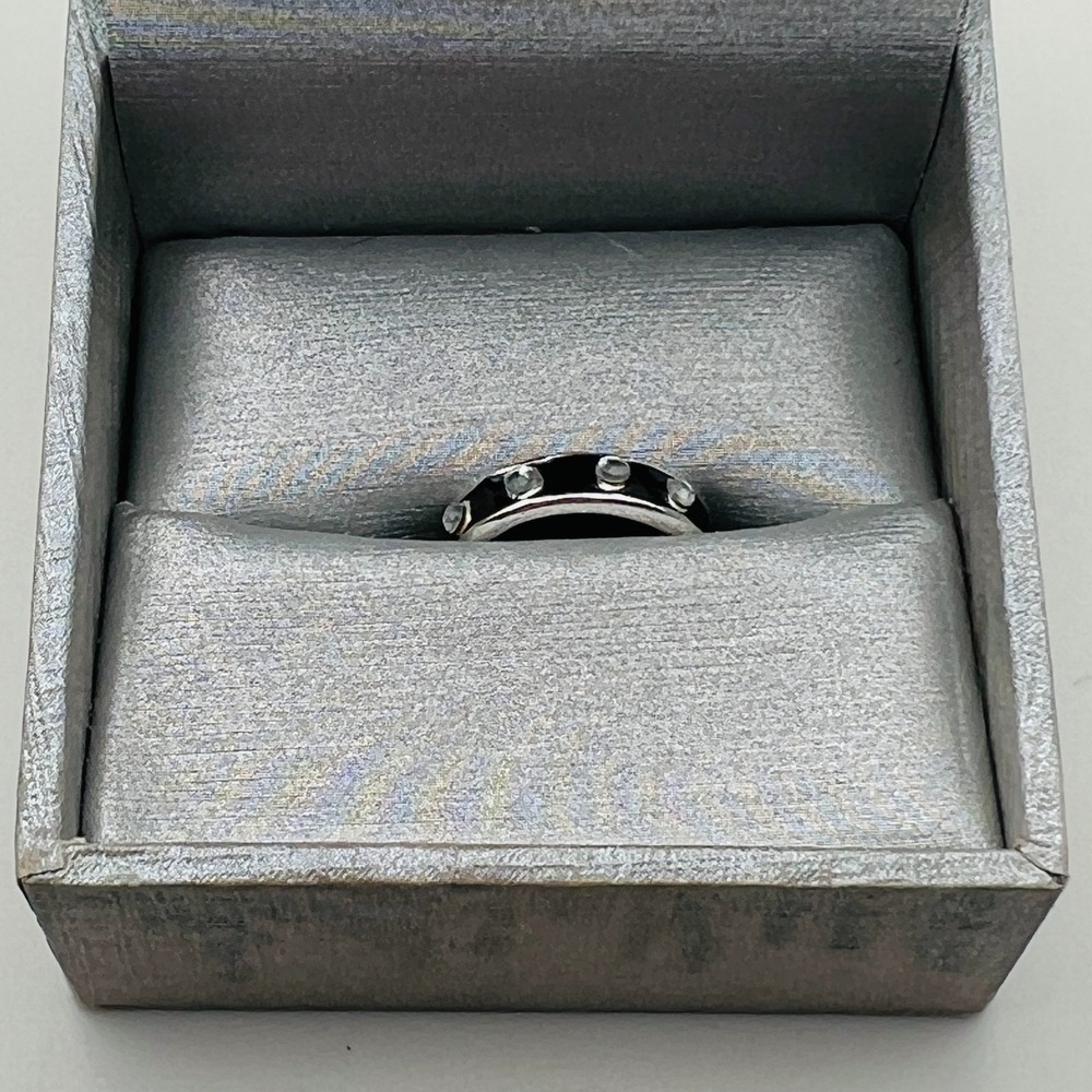 Silver Tone Toe Midi Ring Band Size 3.5 Black Enamel Crystal Accent